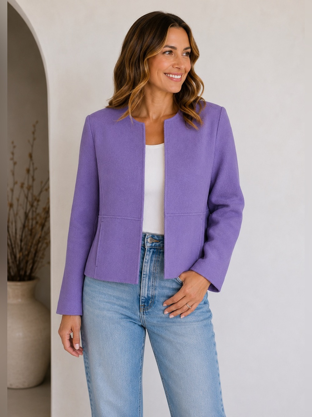 Eileen Fisher Lavender Boiled Wool & Cashmere Jacket | Size Small
